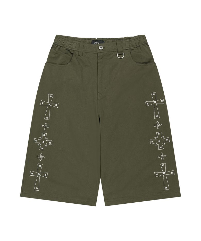CROSS STUD TWILL SHORTS KHAKI(MG2GMMPA62A)
