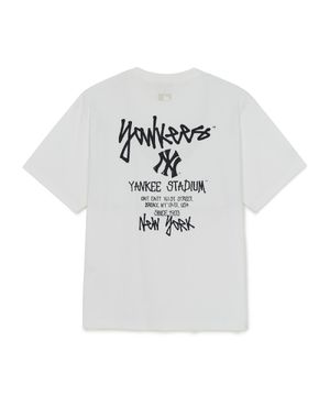 베이직 스트릿 등판레터 오버핏 반팔 티셔츠 NY (White)