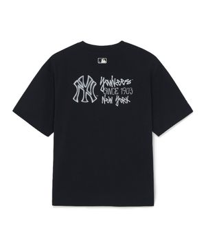 베이직 등판 스트릿 로고 오버핏 반팔 티셔츠 NY (Black)