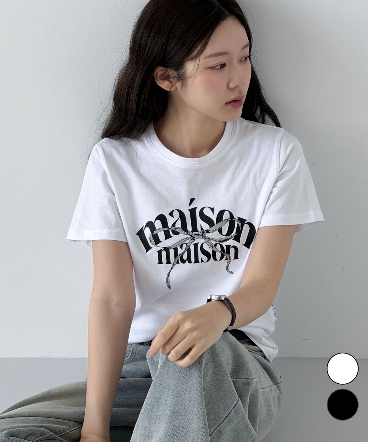 엔티비씨(NTBC) Maison  리본 레터링 반팔 티셔츠_2COLOR