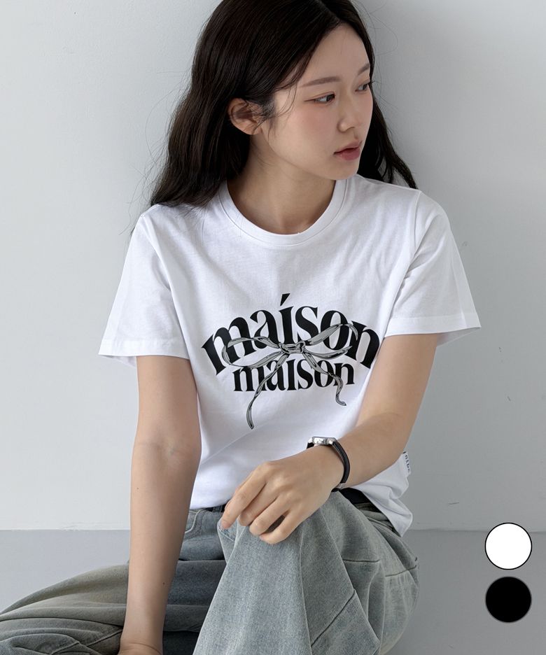Maison  리본 레터링 반팔 티셔츠_2COLOR
