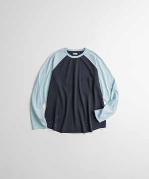 DISTRESSED BASEBALL L/S SHIRTS navy/l.blue
