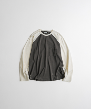 DISTRESSED BASEBALL L/S SHIRTS d.brown/natural