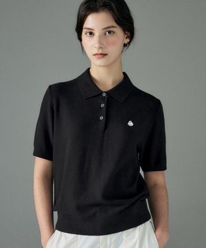 남녀공용 하프 슬리브 쿨 카라 니트 [매트블랙]_HG2SW777