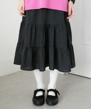 Check Banding Long skirt [Charcoal]