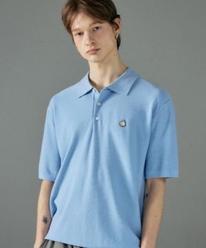 남녀공용 하프 슬리브 쿨 카라 니트 [스카이블루]_HG2SW777