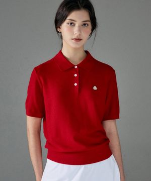 남녀공용 하프 슬리브 쿨 카라 니트 [레드]_HG2SW777