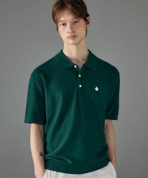 남녀공용 하프 슬리브 쿨 카라 니트 [그린]_HG2SW777