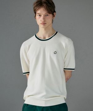 남녀공용 쿨 배색 반팔 라운드 니트 [버터그린]_HG2SW999