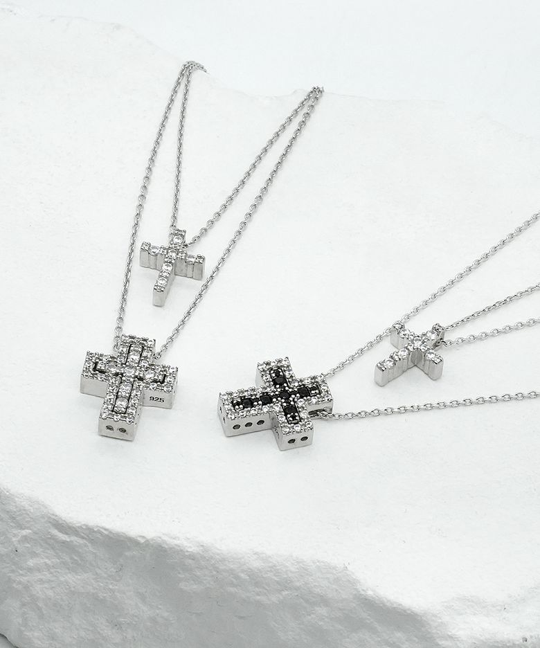 [925 Silver] 트윈 크로스 두줄 목걸이 (2colors)