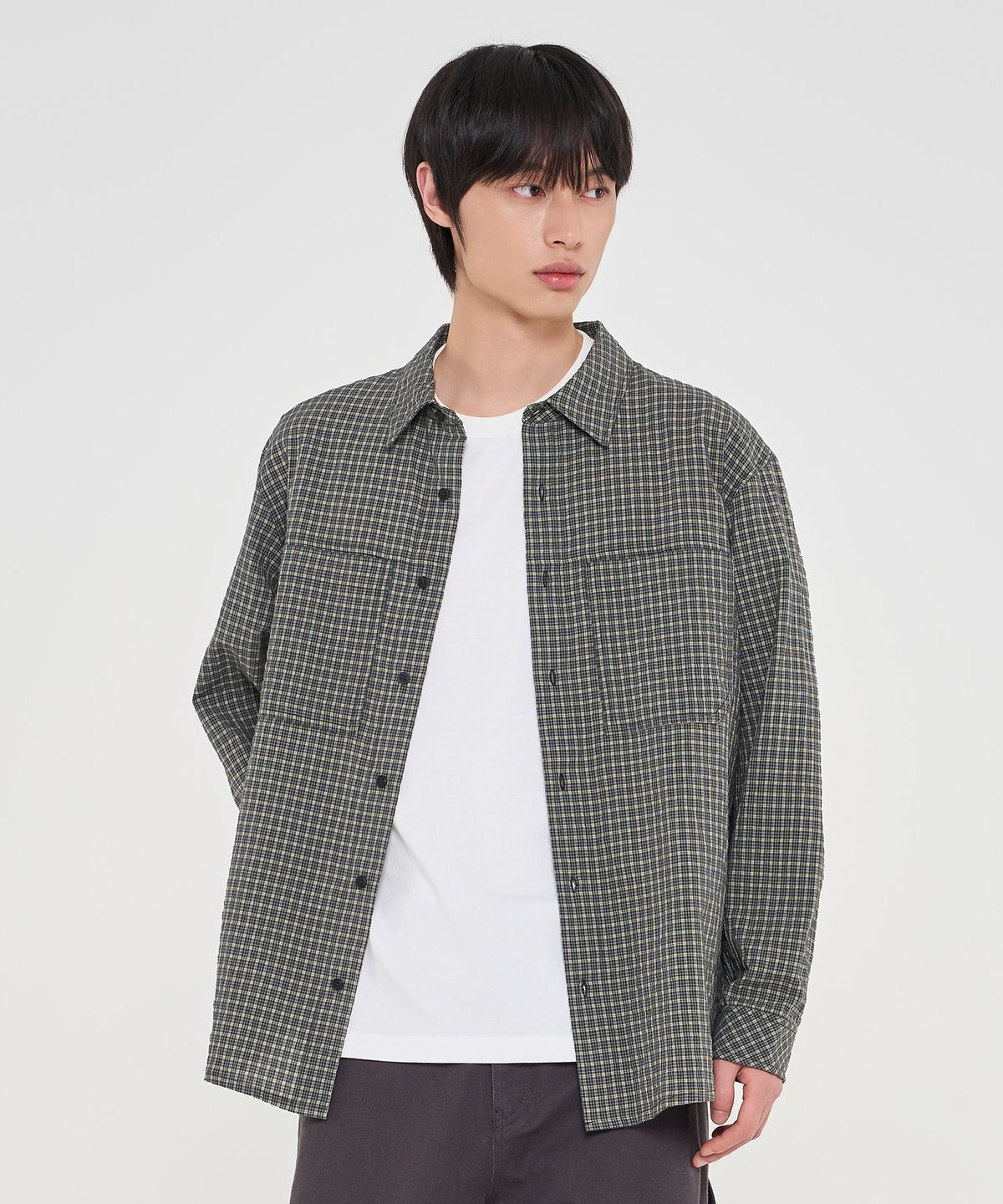 슈퍼드라이(SUPERDRY) 오버사이즈 체크 셔츠 카키 SDUIRCQ44KHK