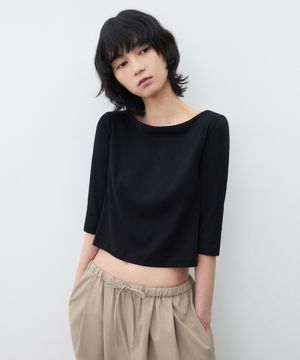 (우먼)보트넥 미드 슬리브 블랙