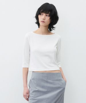 (우먼)보트넥 미드 슬리브 화이트