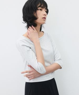 (우먼)보트넥 미드 슬리브 멜란지 그레이