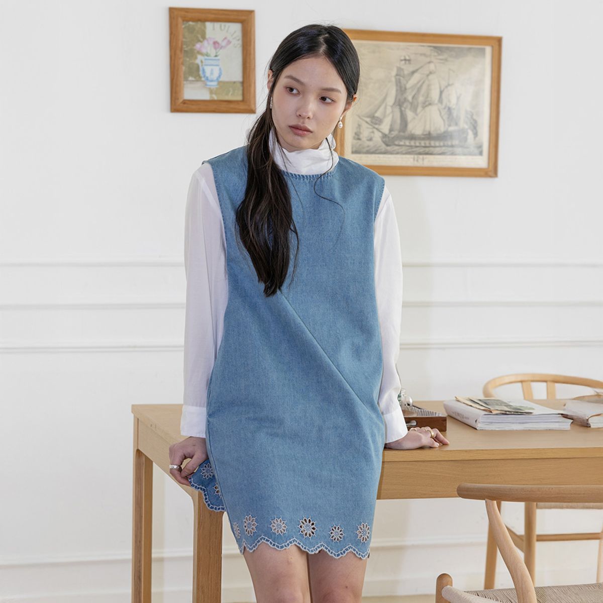 랭썬(LANGSON) LS_Denim jumper dress_BLUE