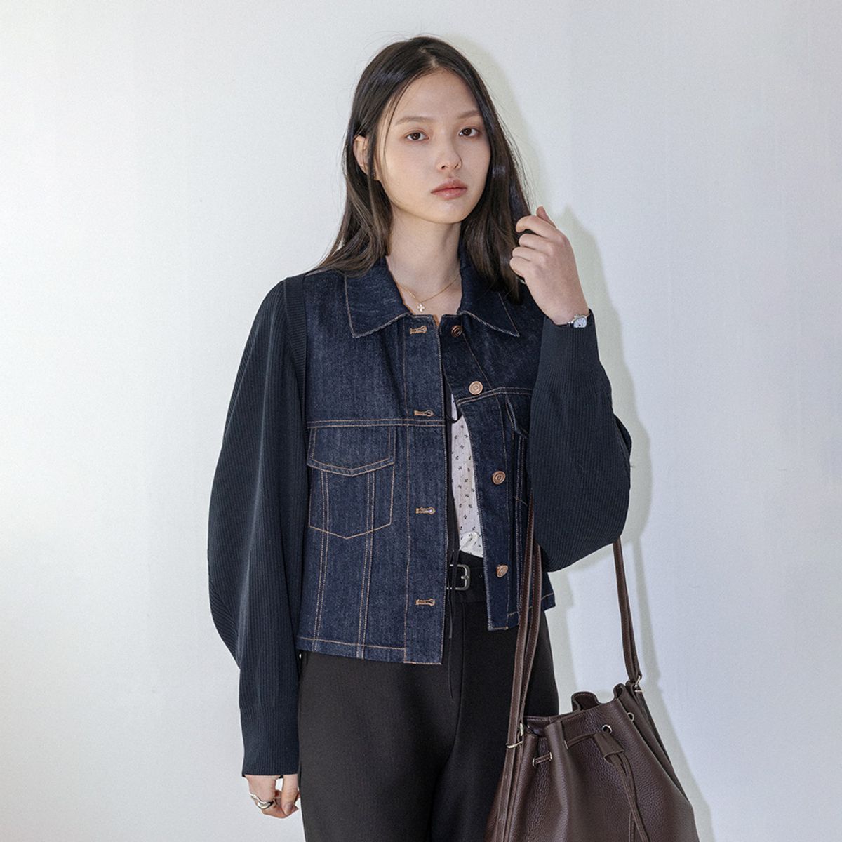 랭썬(LANGSON) LS_Mixed denim jacket_DARK BLUE