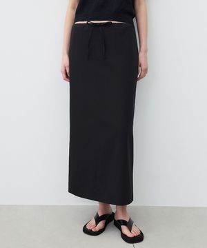 (우먼)울 코튼 스트링 스커트 블랙
