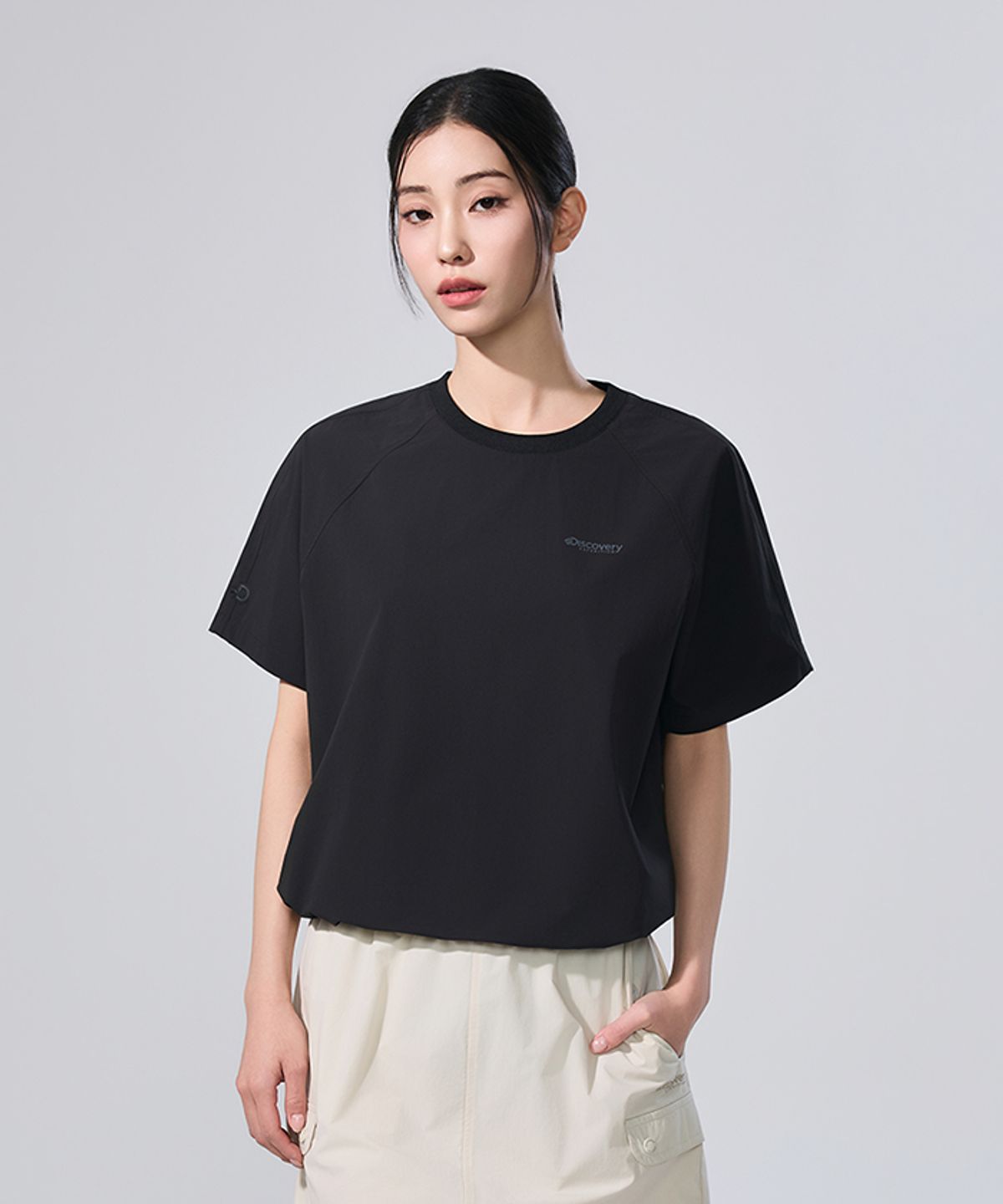 디스커버리 익스페디션(DISCOVERY EXPEDITION) 여성 프레시벤트 래글런 우븐 반팔티셔츠 (BLACK)