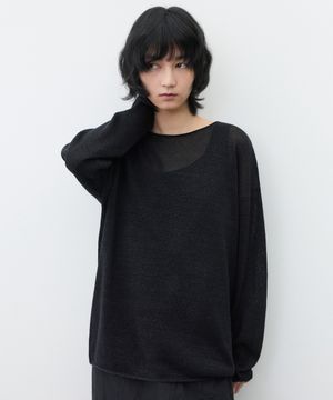 (우먼)페이퍼 코튼 오버핏 슬리브 니트 블랙