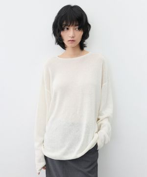 (우먼)페이퍼 코튼 오버핏 슬리브 니트 아이보리