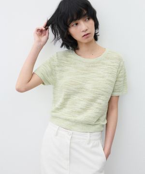 (우먼)코튼 슬럽 크롭 하프 니트 라이트 그린