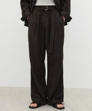 린넨 플리츠 팬츠 브라운