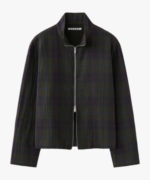 시어 타탄 체크 집업 카키