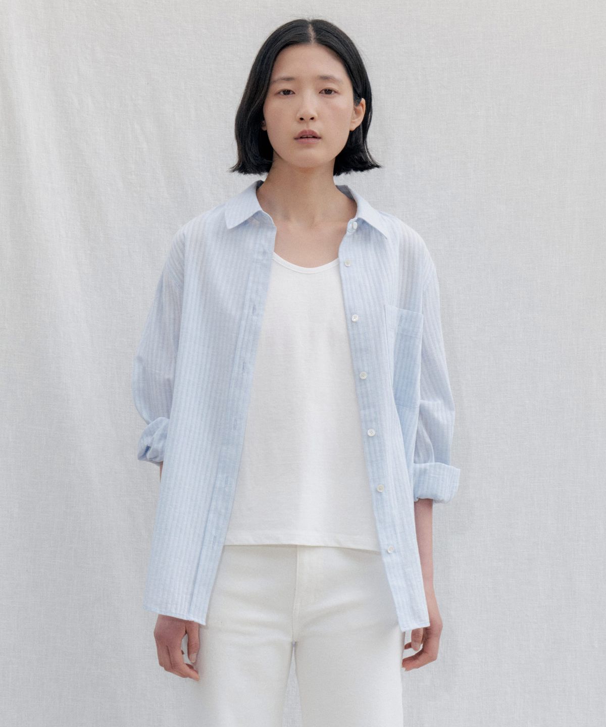 스텝어라운드(STEP AROUND) Soft Sheer Stripe Shirt_SKY BLUE
