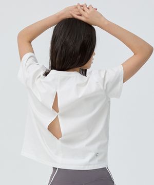 스파인 라인 컷팅 크롭 티셔츠 (White)