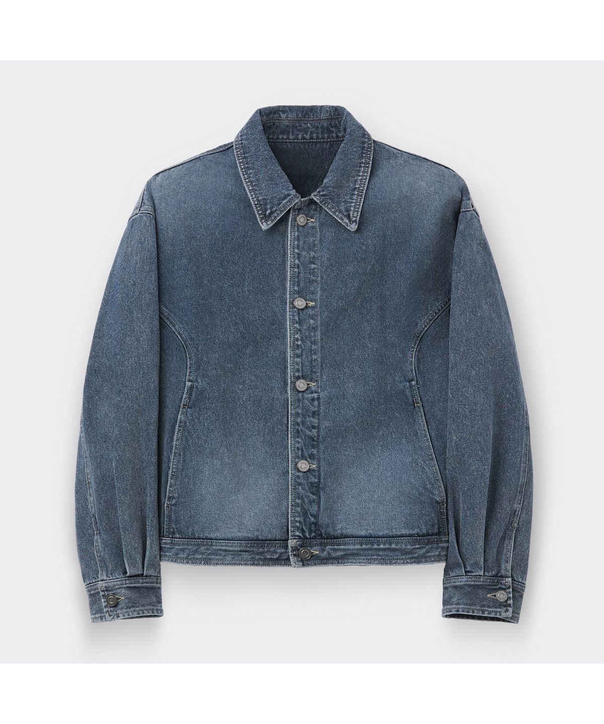커스텀멜로우(CUSTOMELLOW) Blue Curved Line Vintage Denim Shirt CWSAM26192BUX