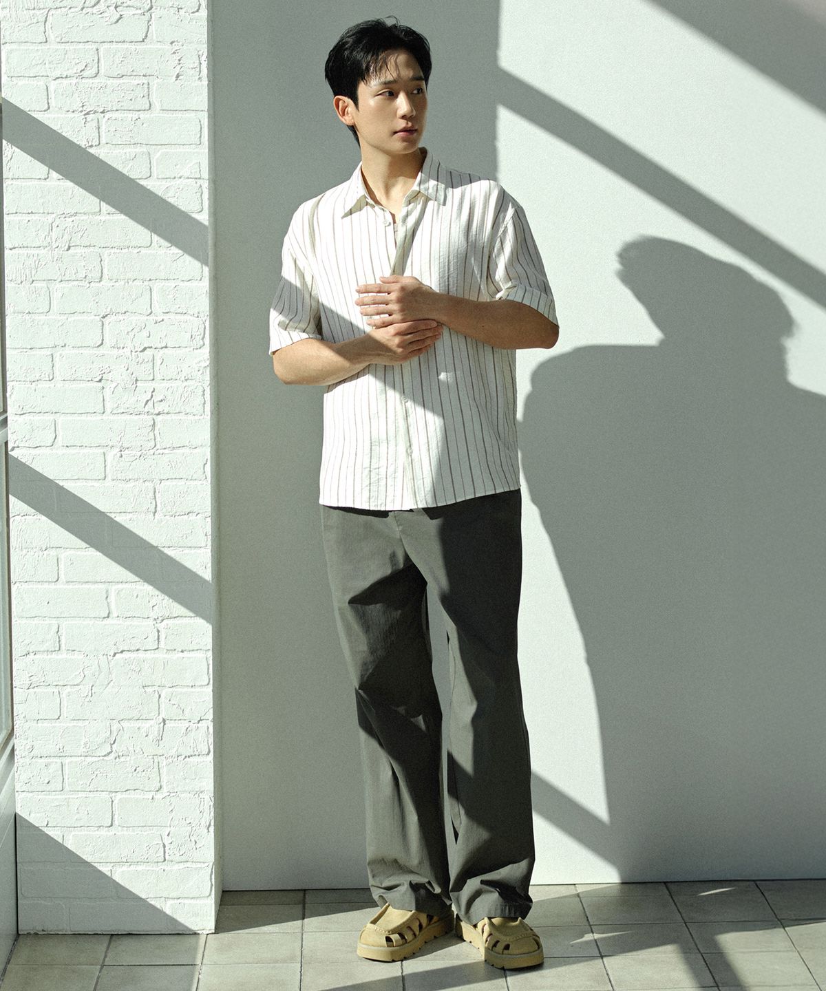 마인드브릿지(MINDBRIDGE) [COUTURE]와이드 원턱 나일론 혼방 스트링 밴딩 팬츠 - 2color