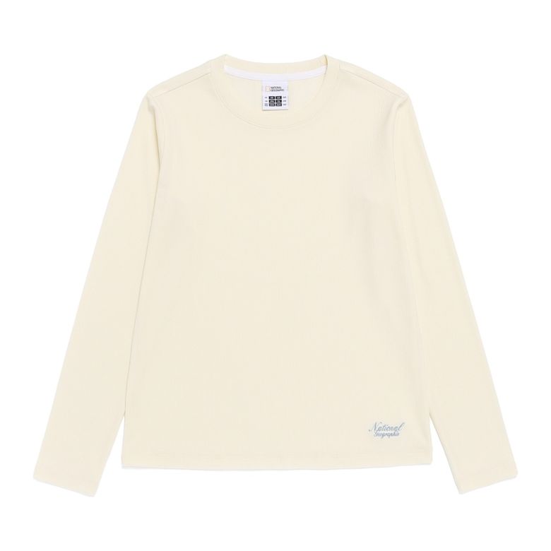 N261WTS100 여성 골지 슬림핏 긴팔 티셔츠 IVORY
