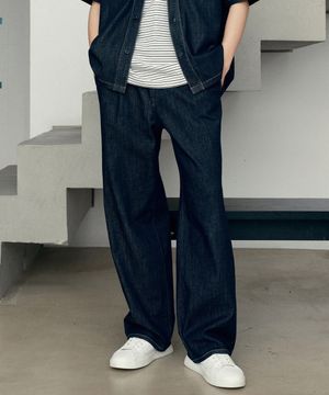 [COUTURE]논 페이드 와이드 원턱 데님 팬츠