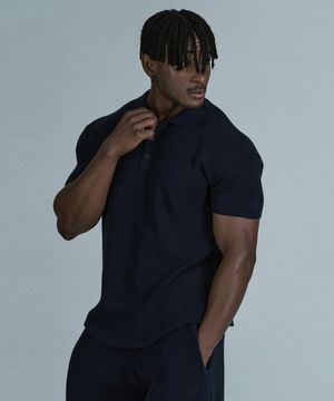 머슬핏 라이트 니트 카라 숏슬리브