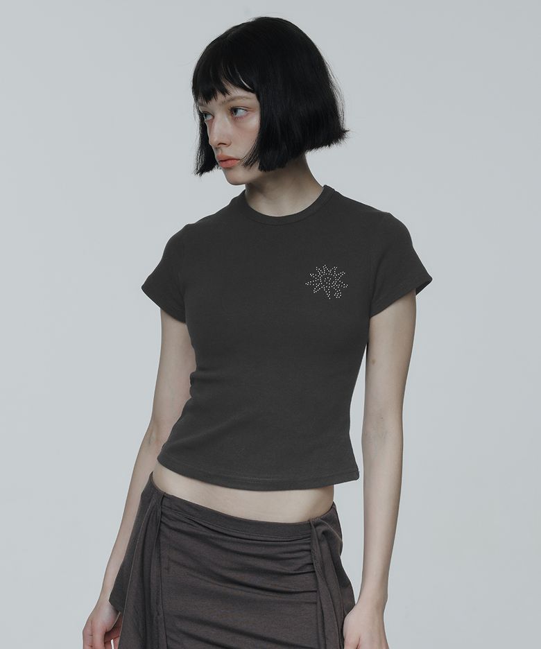 Sunrise Slim-Fit Cropped Cotton T-Shirt (Charcoal)
