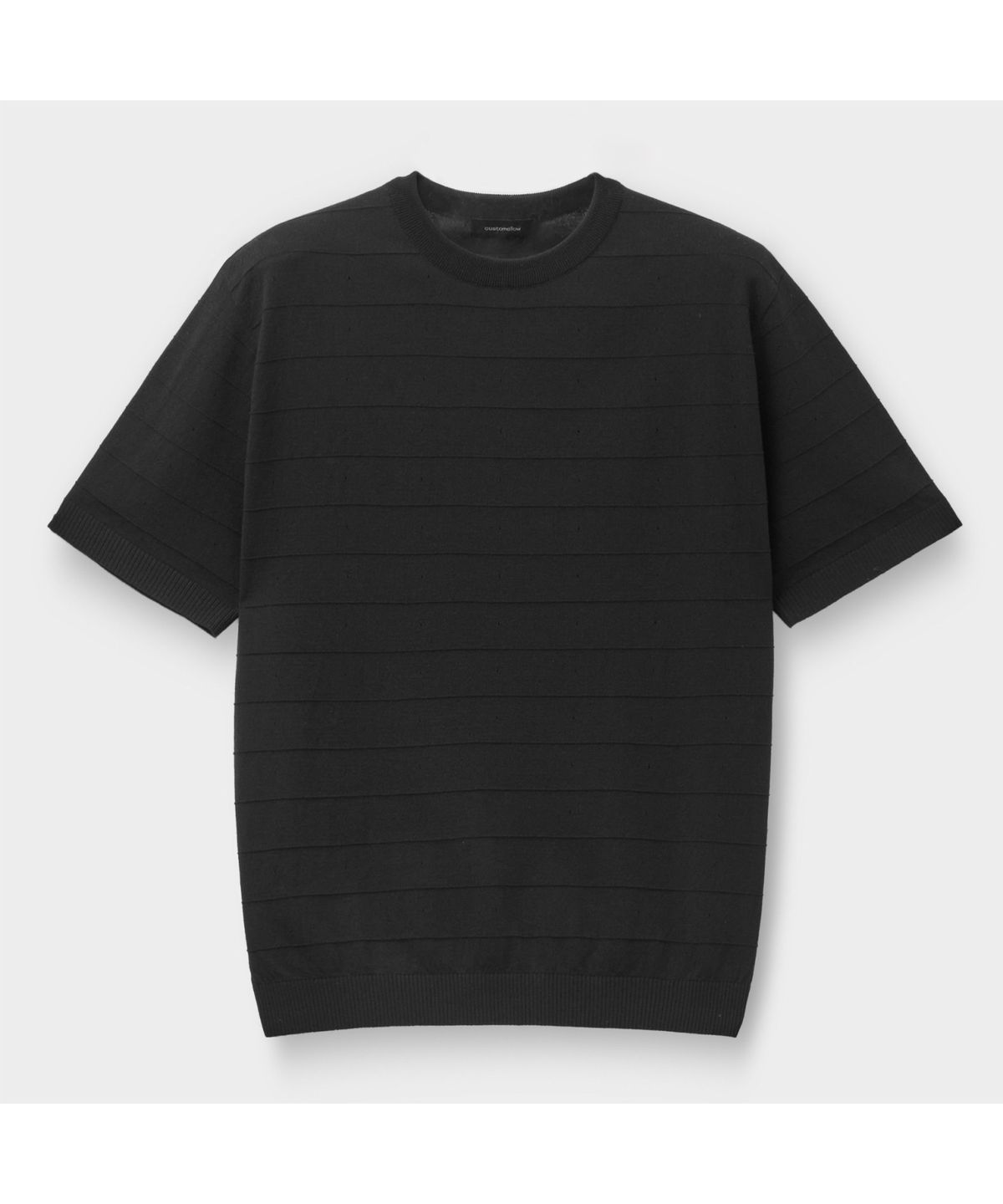 커스텀멜로우(CUSTOMELLOW) Black Stripes Textured Half Sweater CWWAM26423BKX