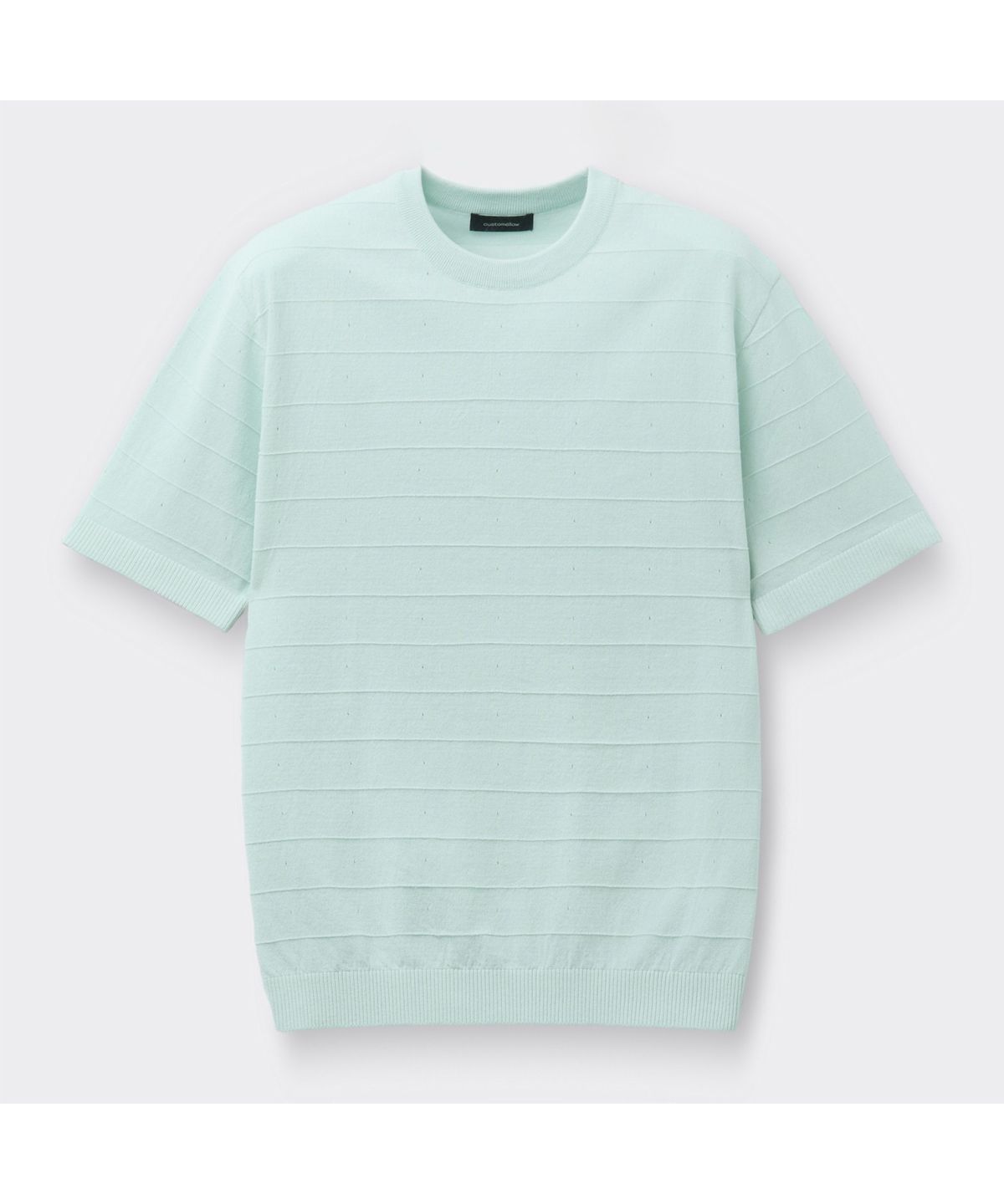 커스텀멜로우(CUSTOMELLOW) Green Stripes Textured Half Sweater CWWAM26423GRX
