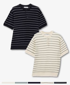 [2PACK][ON]린넨 라이크 헨리넥 오버핏 반팔 니트 - 5color