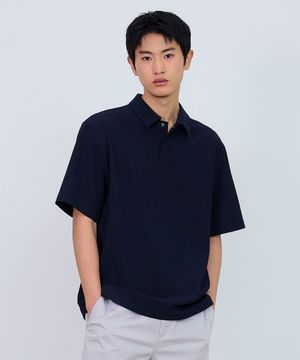 린넨 라이크 풀 오버 세미 오버핏 반팔 셔츠