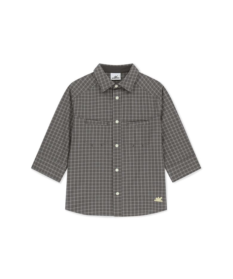 W Plaid 3/4 Sleeve Shirt Grey