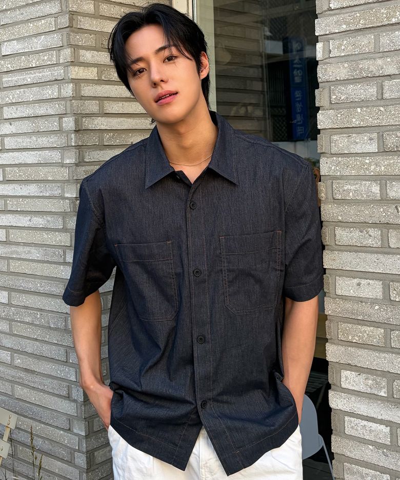 [COUTURE]린넨 혼방 데님 라이크 오버핏 반팔 셔츠