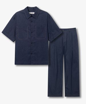 [SET][COUTURE]린넨 혼방 데님 라이크 오버핏 반팔 셔츠 셋업