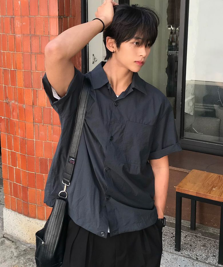 [COUTURE]나일론 오버핏 포켓 반팔 셔츠 - 2color