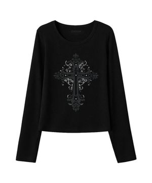 오너먼트 크로스 슬림핏 롱슬리브 (블랙)