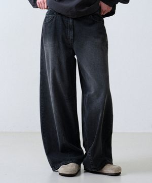 여성 코쿤 와이드 데님 팬츠 (BLACK)