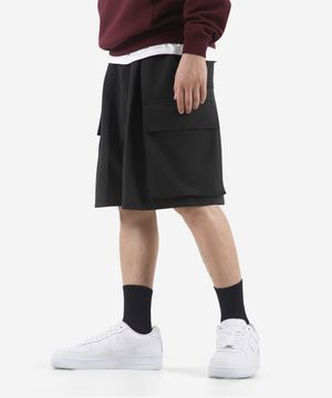 컴포트 빅 포켓 원턱 와이드 버뮤다 카고 스웻 팬츠 (BLACK)