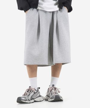 컴포트 원턱 롱 와이드 버뮤다 스웻 팬츠 (MELANGE  GREY)