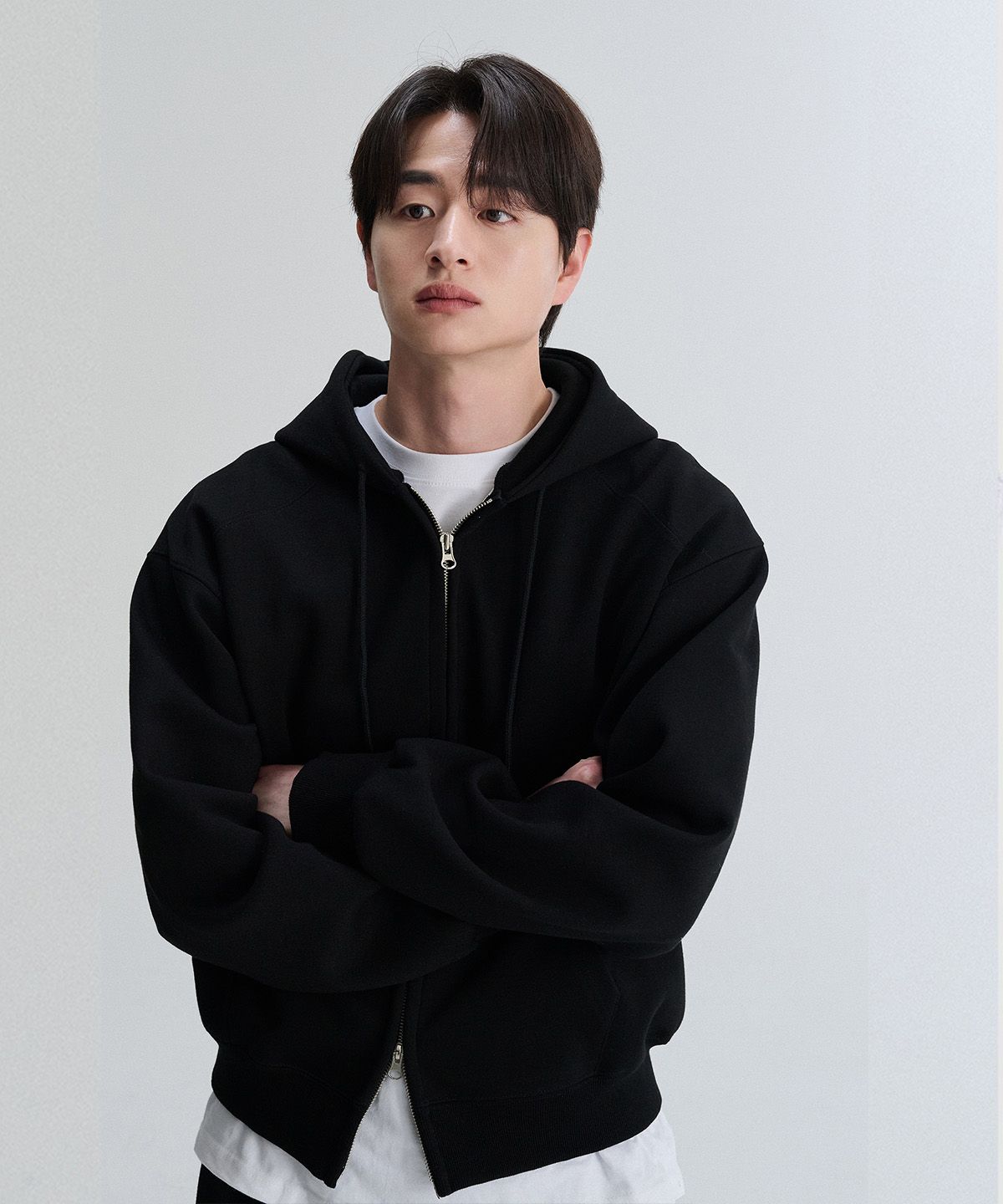 크레드먼스(CREEDMENS) 스티치 이중지 후드집업 셋업 (Black)