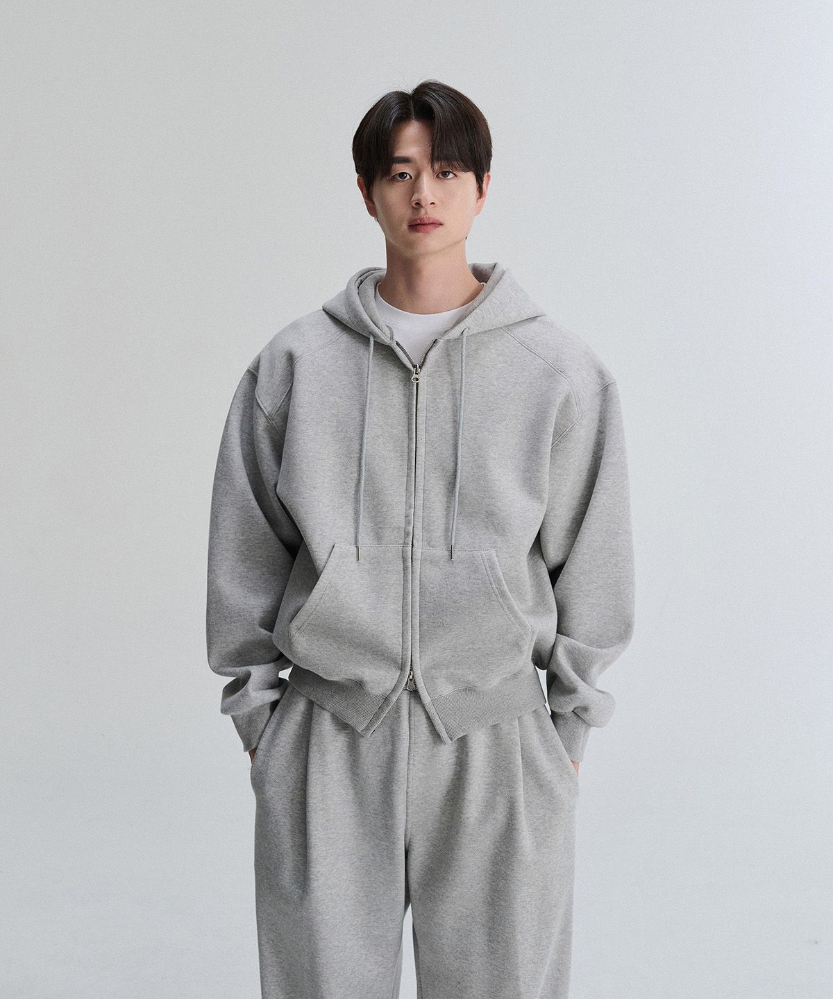 크레드먼스(CREEDMENS) 스티치 이중지 후드집업 셋업 (Gray)