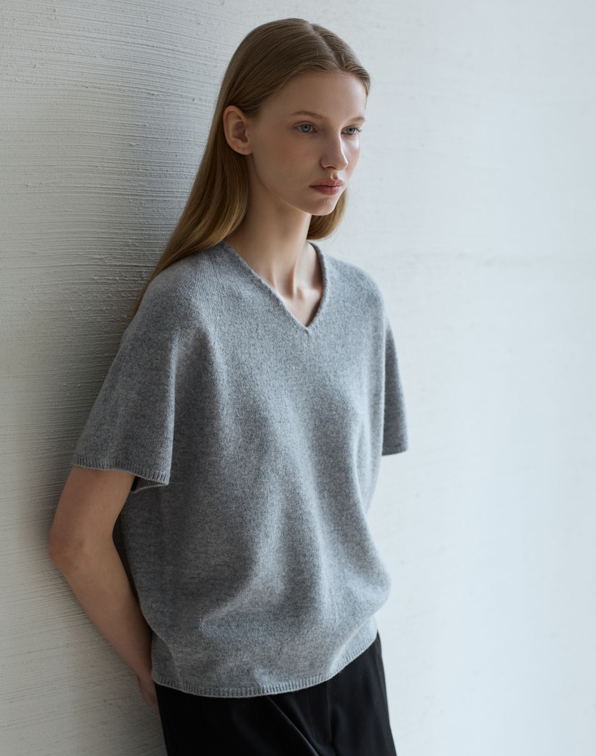 누토프(NUTOFFE) Wholegarment Wool Short Sleeve Knit_Gray